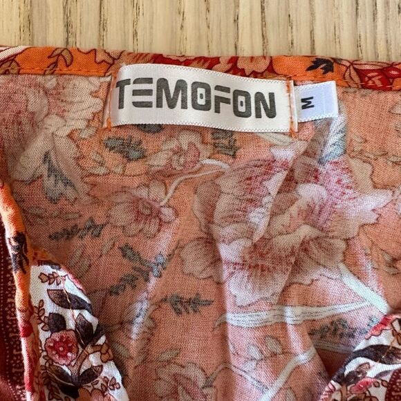 Temofun Indian inspired tunic orange print with ties at the neckline - M - Picture 2 of 5